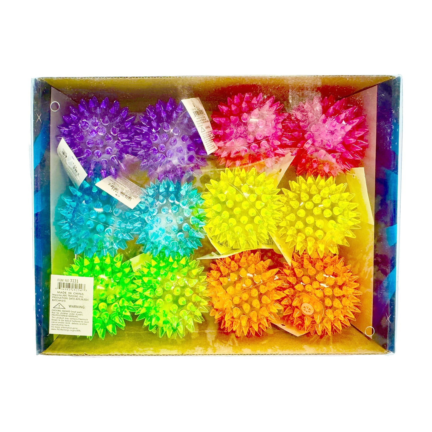 Flashing Spiky Ball 65mm - 12 Pack Light Up LED Bouncy Ball for Kids, Party Favors, Night Games & Outdoor Play