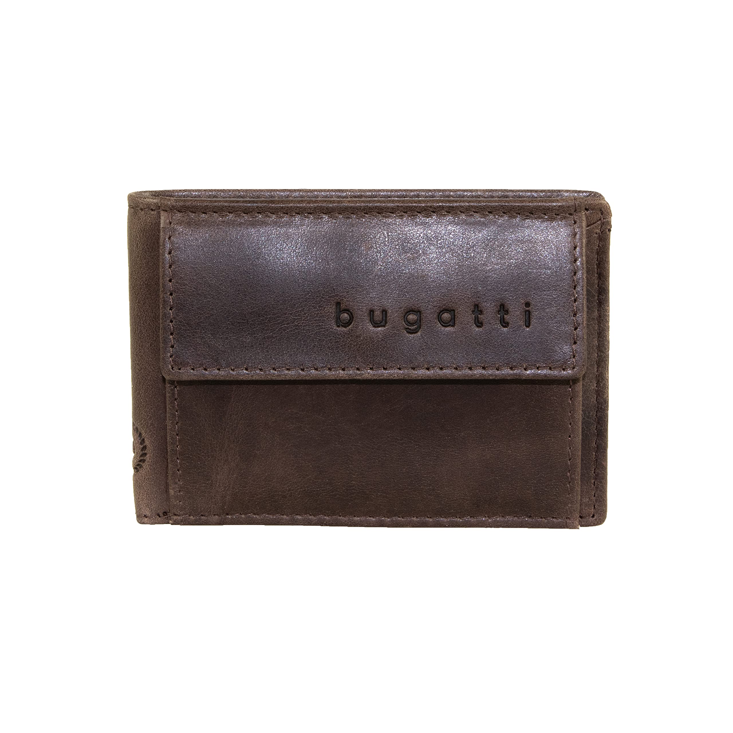 Bugatti Volo Genuine Leather Men's Slim Wallet - Small Brown RFID Blocking Bifold for Everyday Carry & Travel
