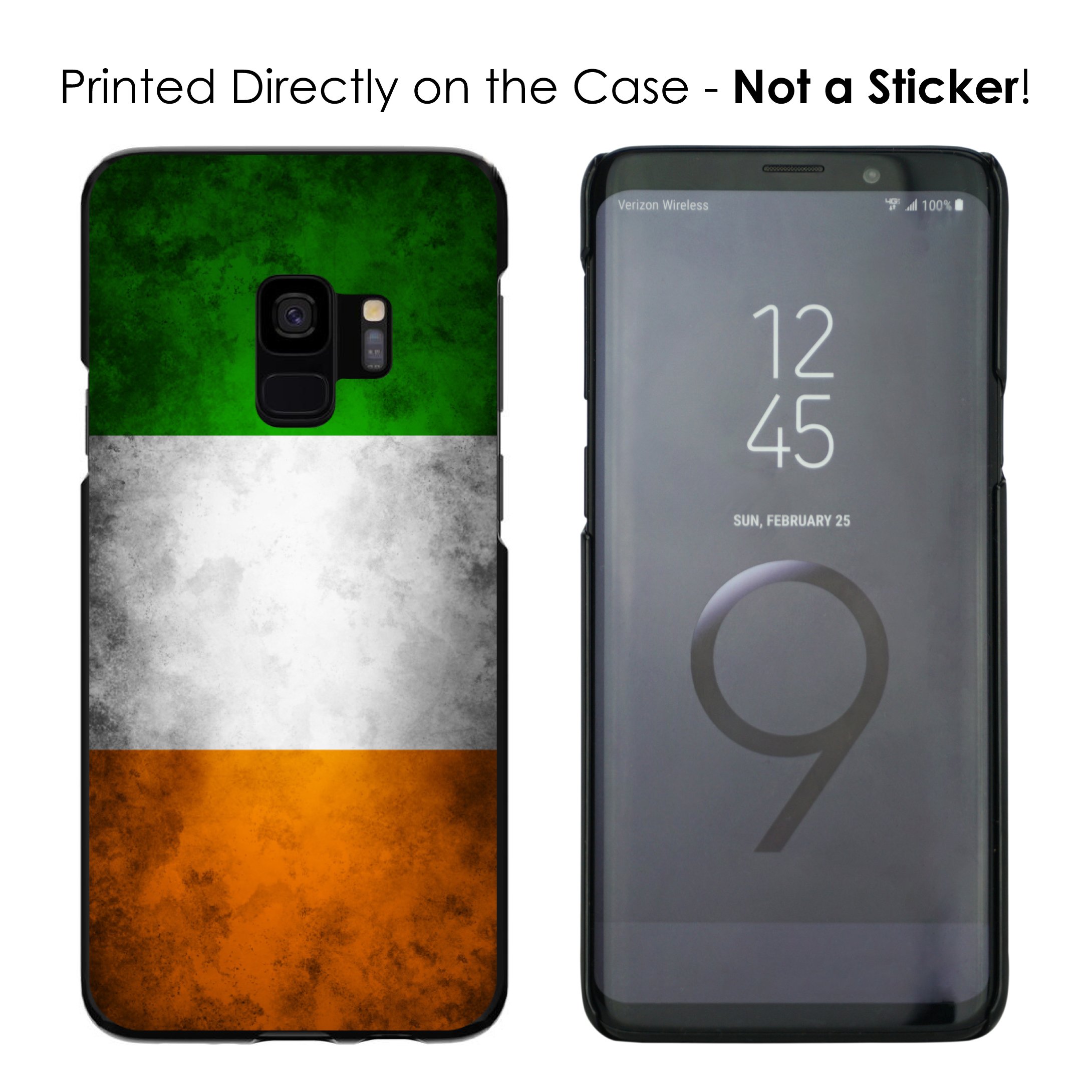 DistinctInk Ultra Slim Hard Plastic Case for Samsung Galaxy S9 (Not Plus) - Custom Black Cover with Ireland Flag Design - Perfect for Travel, St. Patrick's Day & Irish Pride Display