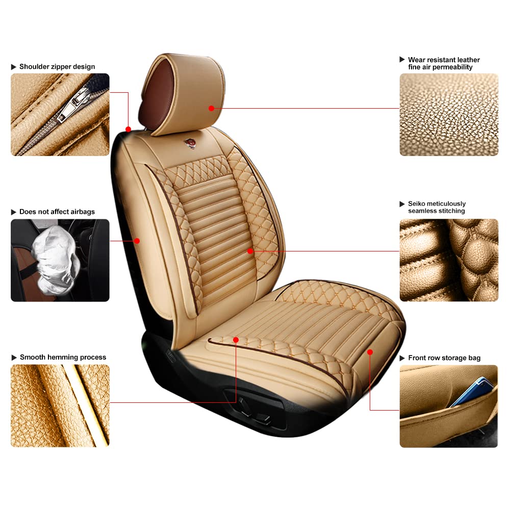 Surekit PU Leather Car Seat Cover for Jaguar E-PACE F-PACE I-PACE XE XF XJ XK Series - Premium 5-Seat Cushion Protector Set with Needlework Design (Cream) - Perfect for Luxury Car Interior Protection & Comfort Enhancement
