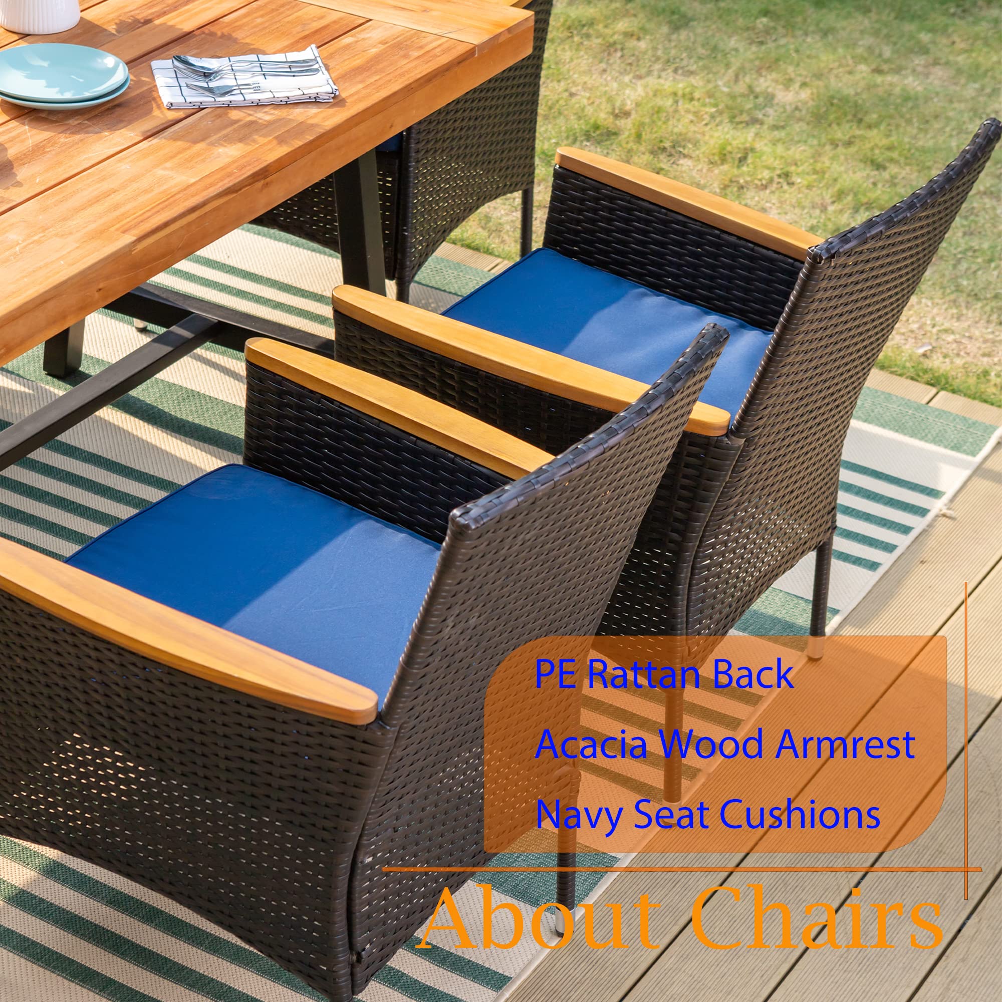 Sophia & William 6-Piece Outdoor Dining Set - 4 PE Rattan Chairs, Acacia Wood Table & Backless Bench with Cushions - Perfect for Porch, Backyard, Poolside & Garden Entertaining