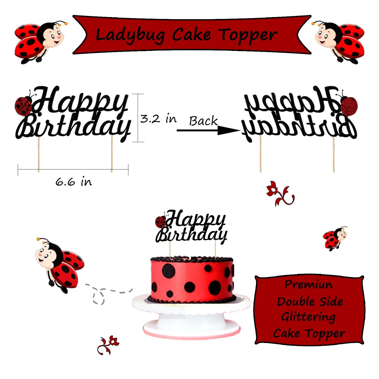 Ladybug Birthday Party Decorations Set - Cute Ladybug Theme Balloons, Banner, Plates, Napkins, Cups, Forks, Knives, Spoons & Cake Topper - Red & Black Ladybird Party Supplies for Kids Birthday, Baby Shower & Themed Events
