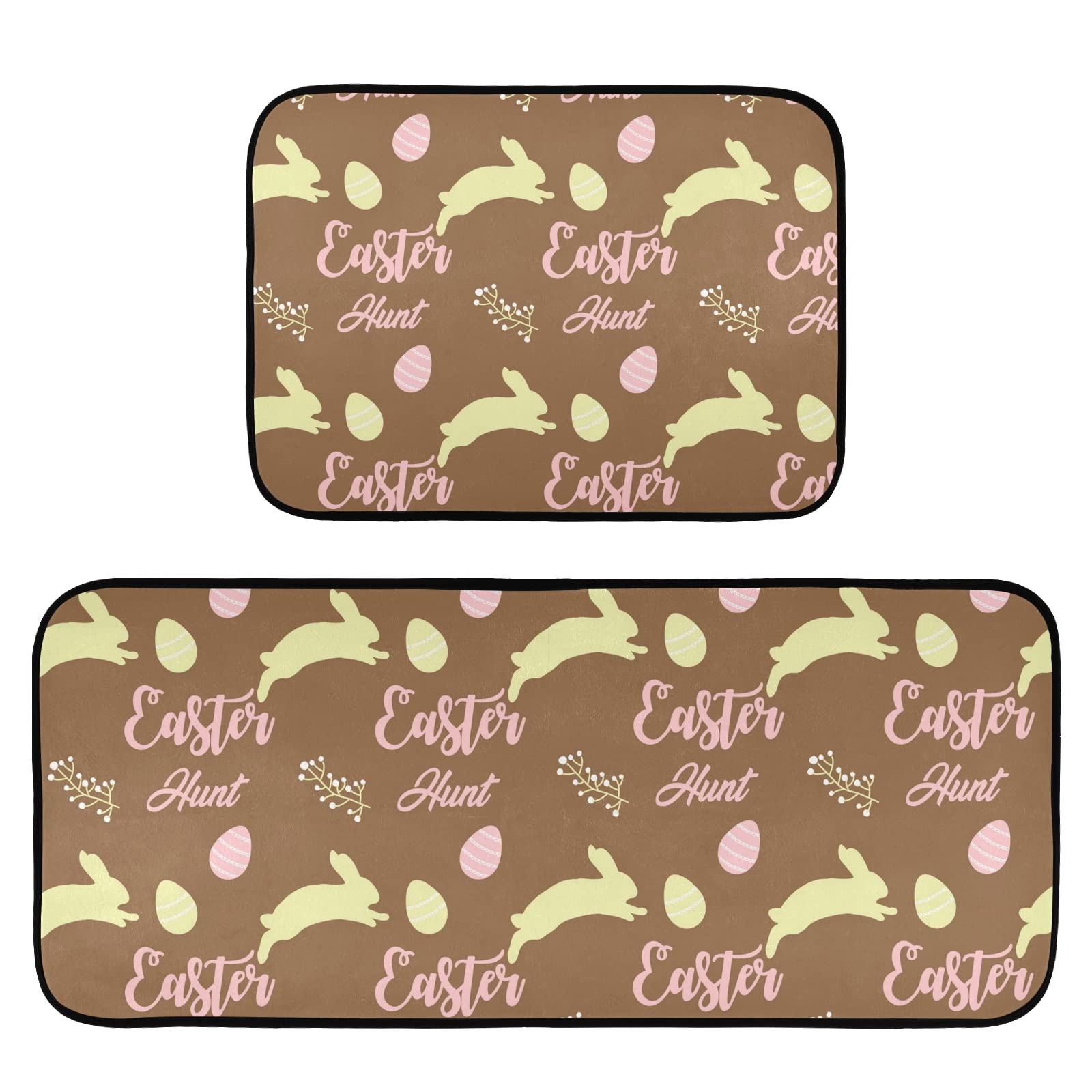 Easter Bunny Kitchen Rug Set of 2 - Non-Slip Washable Anti-Fatigue Cushioned Foam Mats for Standing Comfort - Farmhouse Style Kitchen Runner & Laundry Mat - Perfect for Easter Decor, Cooking & Home Decor