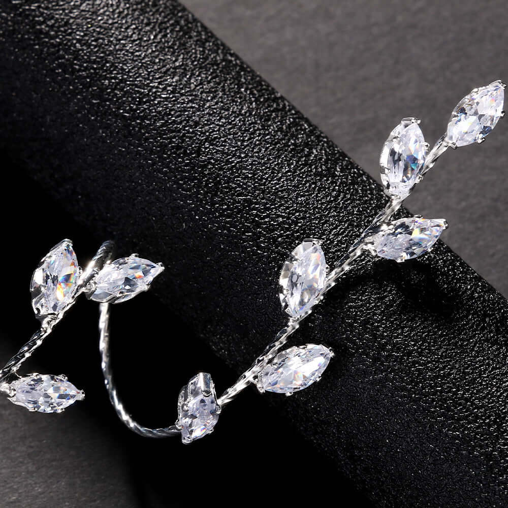 Olive Branch Leaf Bridal Hand Cuff Bracelet - Elegant Wedding Jewelry for Brides, Bridesmaids & Boho Weddings | WJ806 | Perfect for Beach, Garden & Outdoor Ceremonies