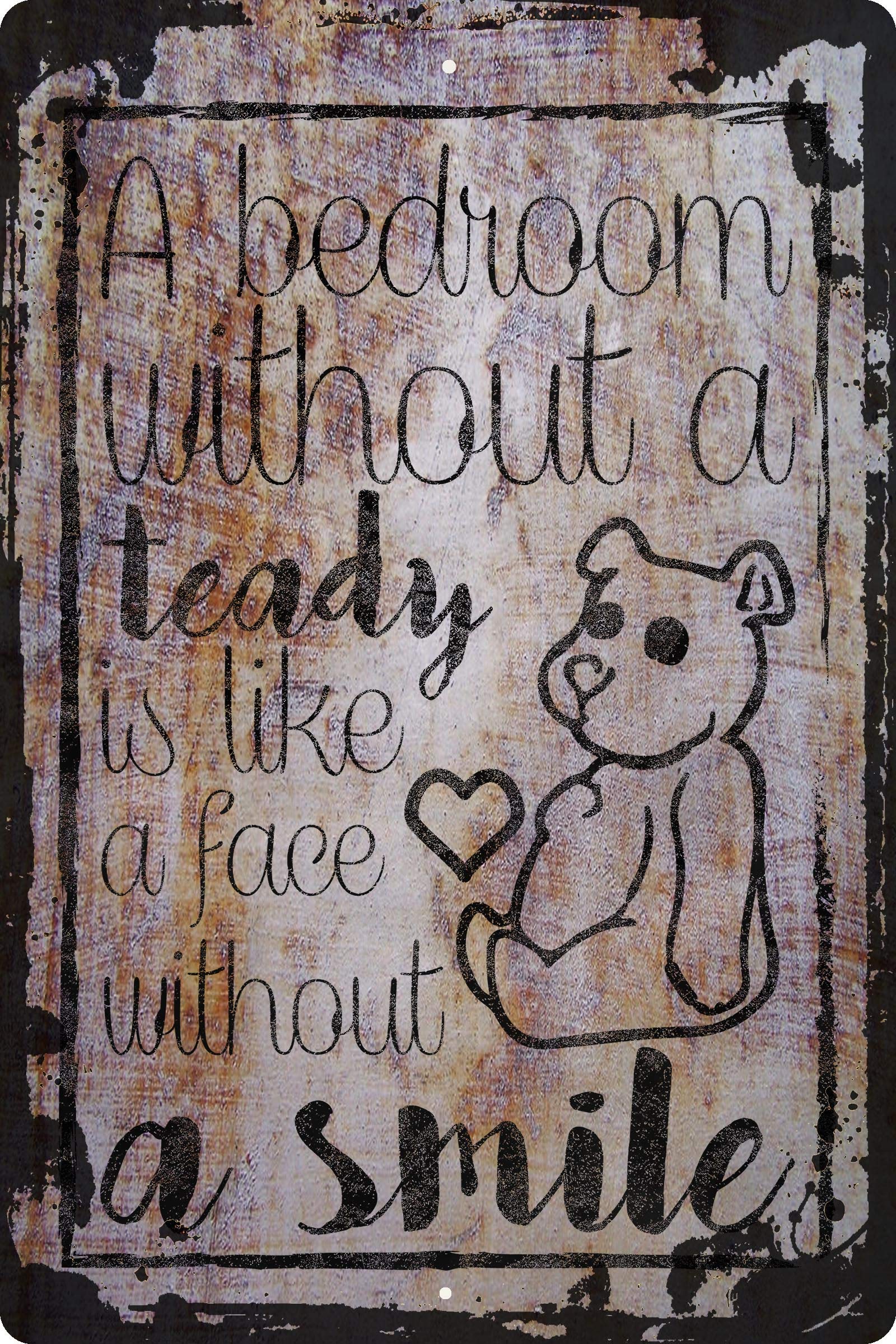 Funny Teddy Bear Wall Sign - 'A Bedroom Without a Teddy Bear is Like a Face Without a Smile' - Cute Bedroom Decor for Kids & Teens - Perfect Gift for Teddy Bear Lovers & Nursery Wall Art