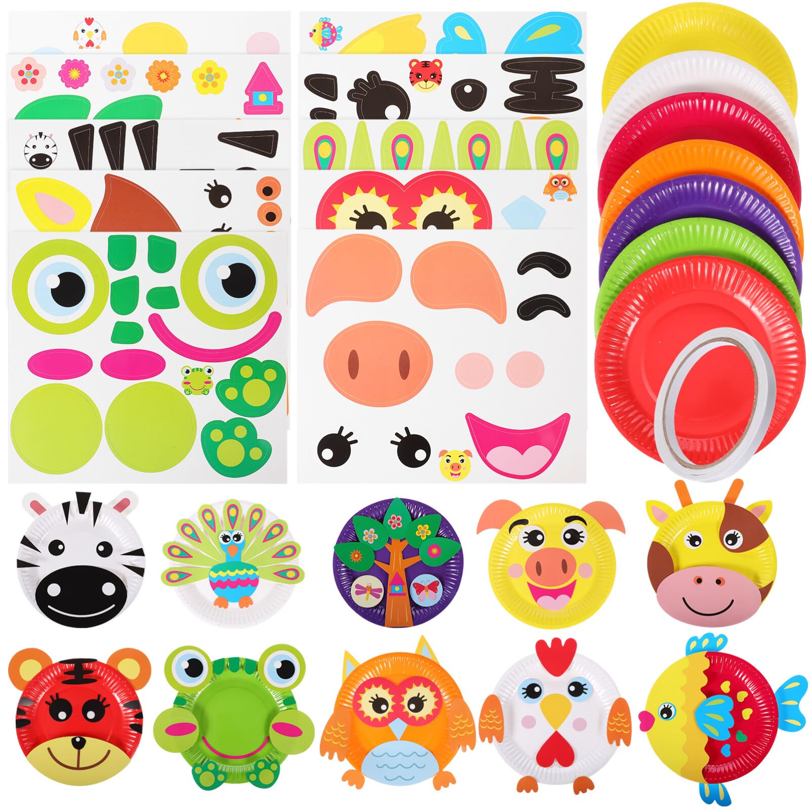 Toyvian 1 Set Animal Paper Plate Art Kit for Kids - DIY Craft Supplies with Stickers & Decorative Plates - Perfect for Classroom Projects, Birthday Parties & Creative Playtime