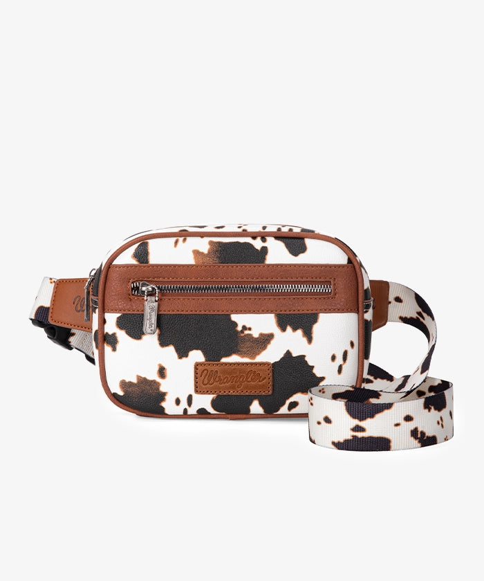Wrangler Cow Print Belt Bag - Stylish Western Crossbody Fanny Pack for Men & Women - Perfect for Concerts, Hiking, and Travel