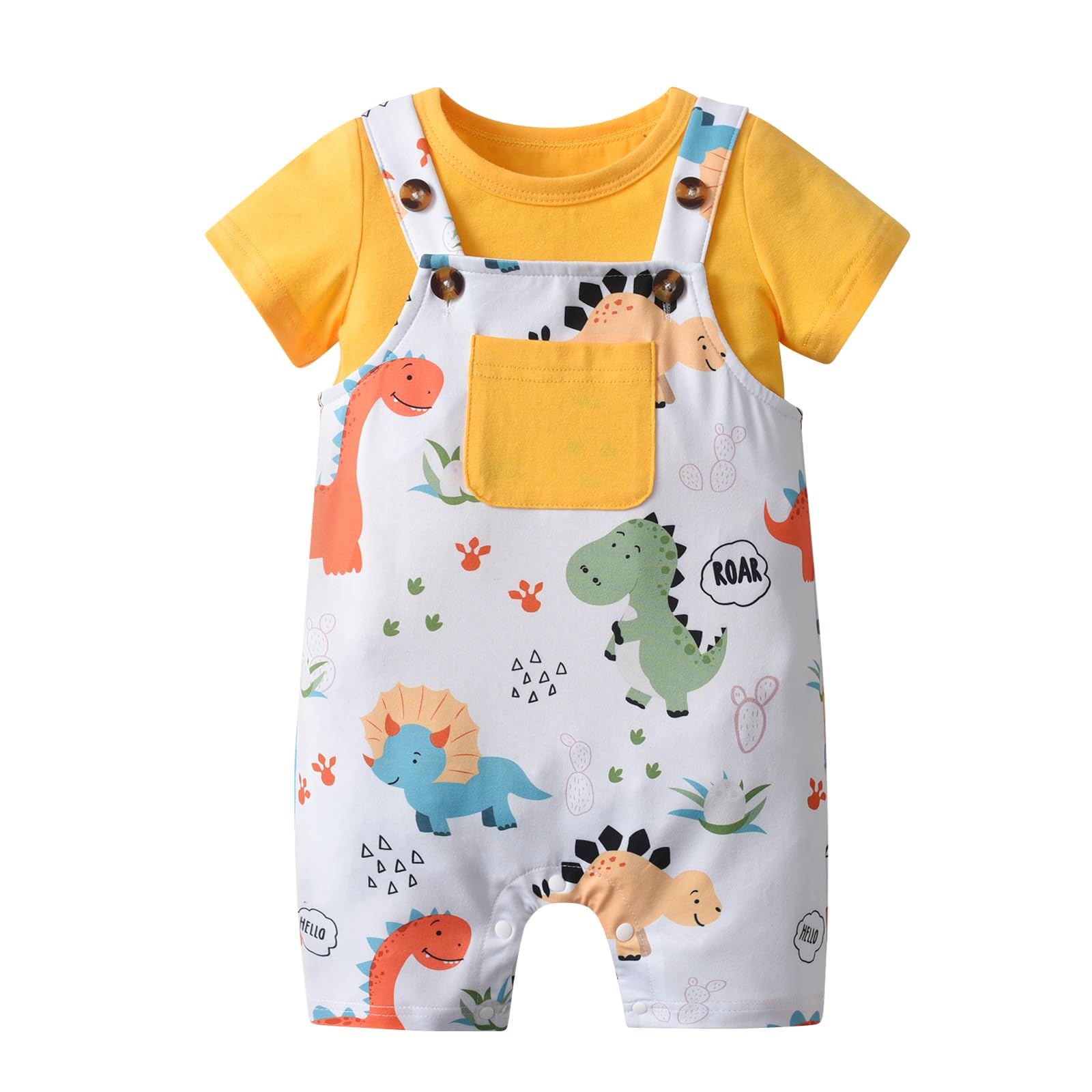 **Baby Boy Summer Outfit - Dinosaur Print Short Sleeve T-Shirt & Romper Set | Cute Infant Clothes for Playtime, Beach & Outdoor Activities**