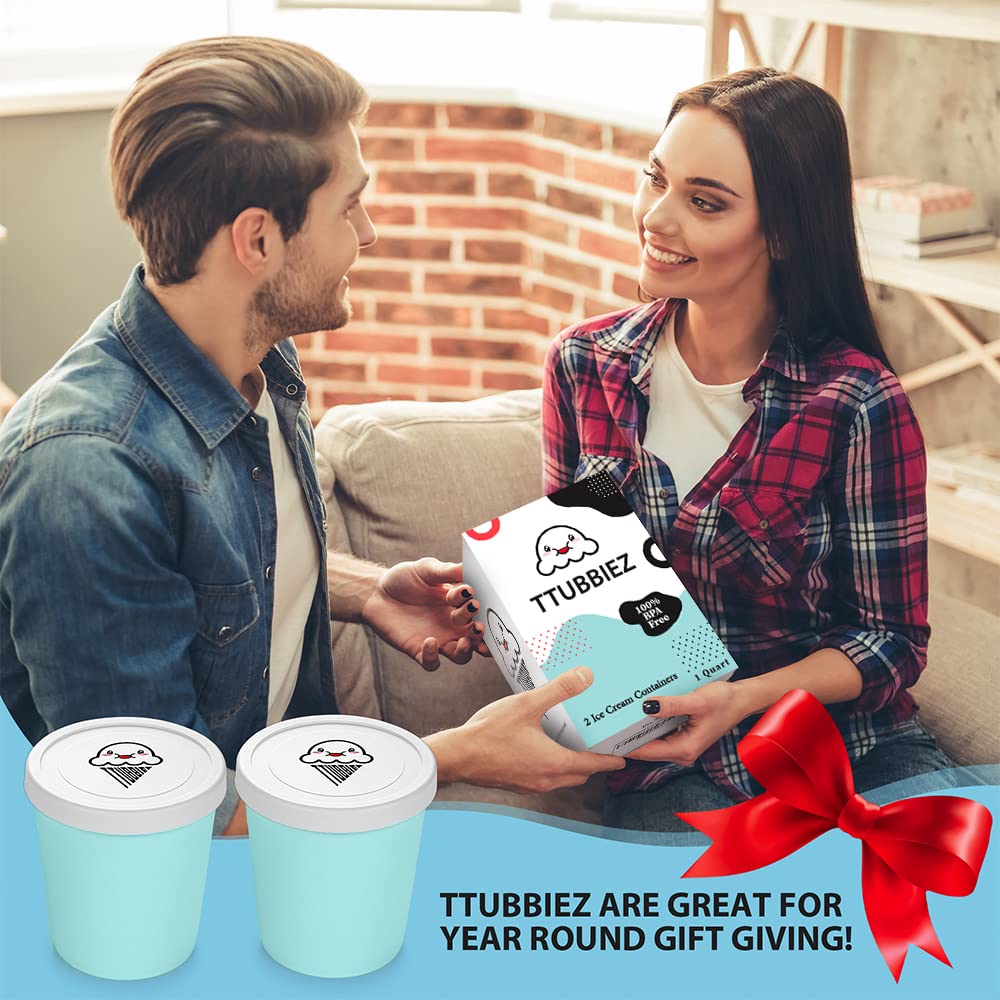 Premium Ice Cream Containers (2-Pack, 1 Quart Each) - Airtight Freezer-Safe Storage for Homemade Ice Cream, Gelato & Sorbet - Perfect for Mint Chip, Vanilla & Artisan Flavors - Ideal for Home Chefs & Ice Cream Parlors
