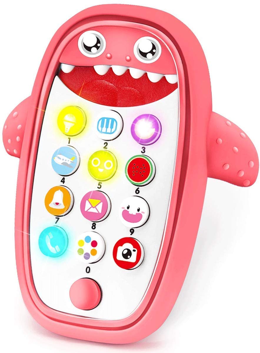Baby Shark Musical Phone Toy with Lights & Sounds - Teething & Learning Toy for Babies & Toddlers - Interactive Educational Toy for Playtime & Early Development (Red)