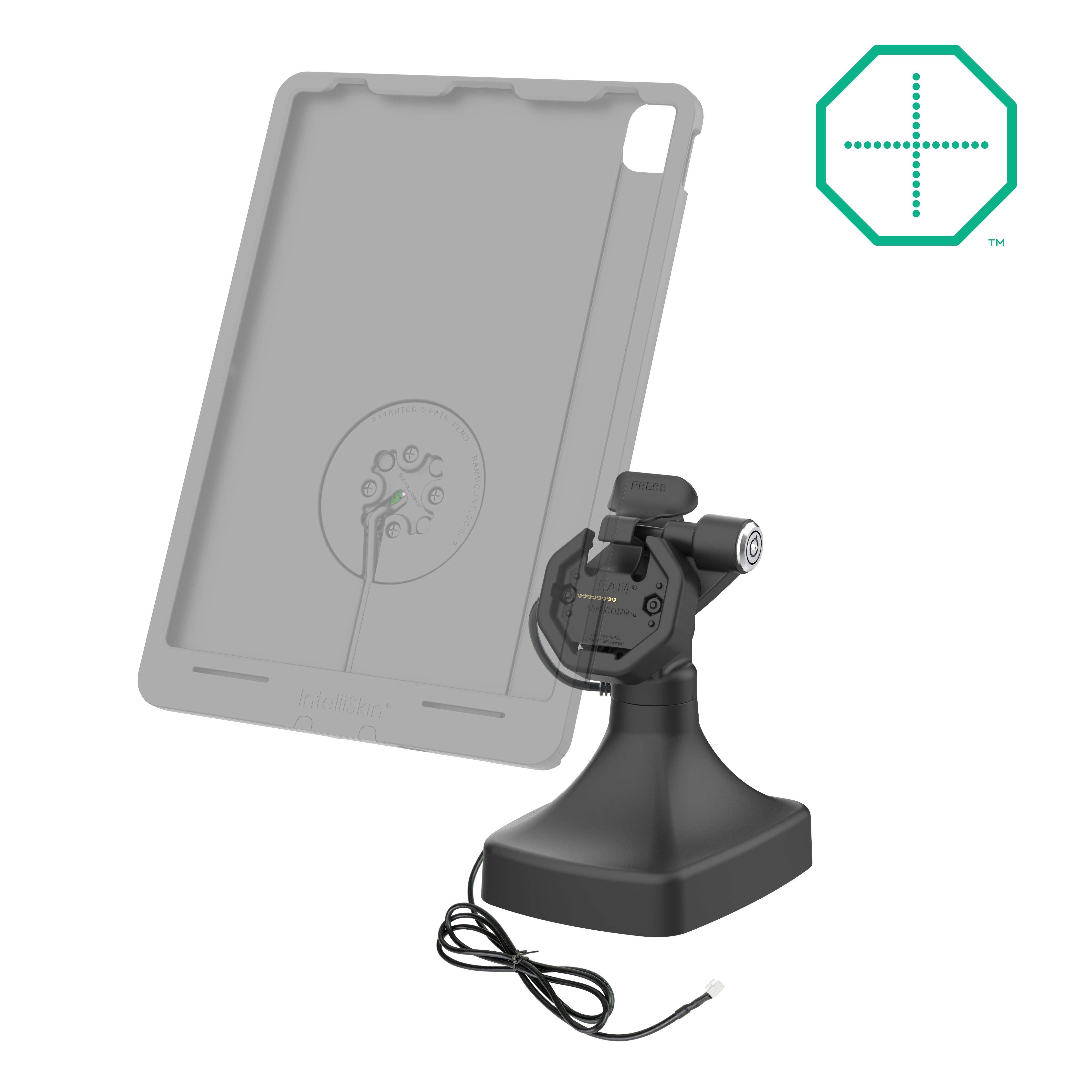 GDS® Uni Conn™ Powered Locking Tilt & Swivel Dock with PoE + Data (RAM GDS DOCKLR D14 U3E 2A) - Secure Computer Mount for Office & Industrial Workstations