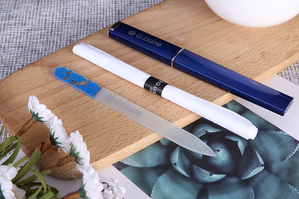 Professional Crystal Nail File Set - Natural & Acrylic Nails Manicure Pedicure Kit with Rose Blue Design | Home & Salon Use | Perfect for Nail Care, Gels, and DIY Manicures