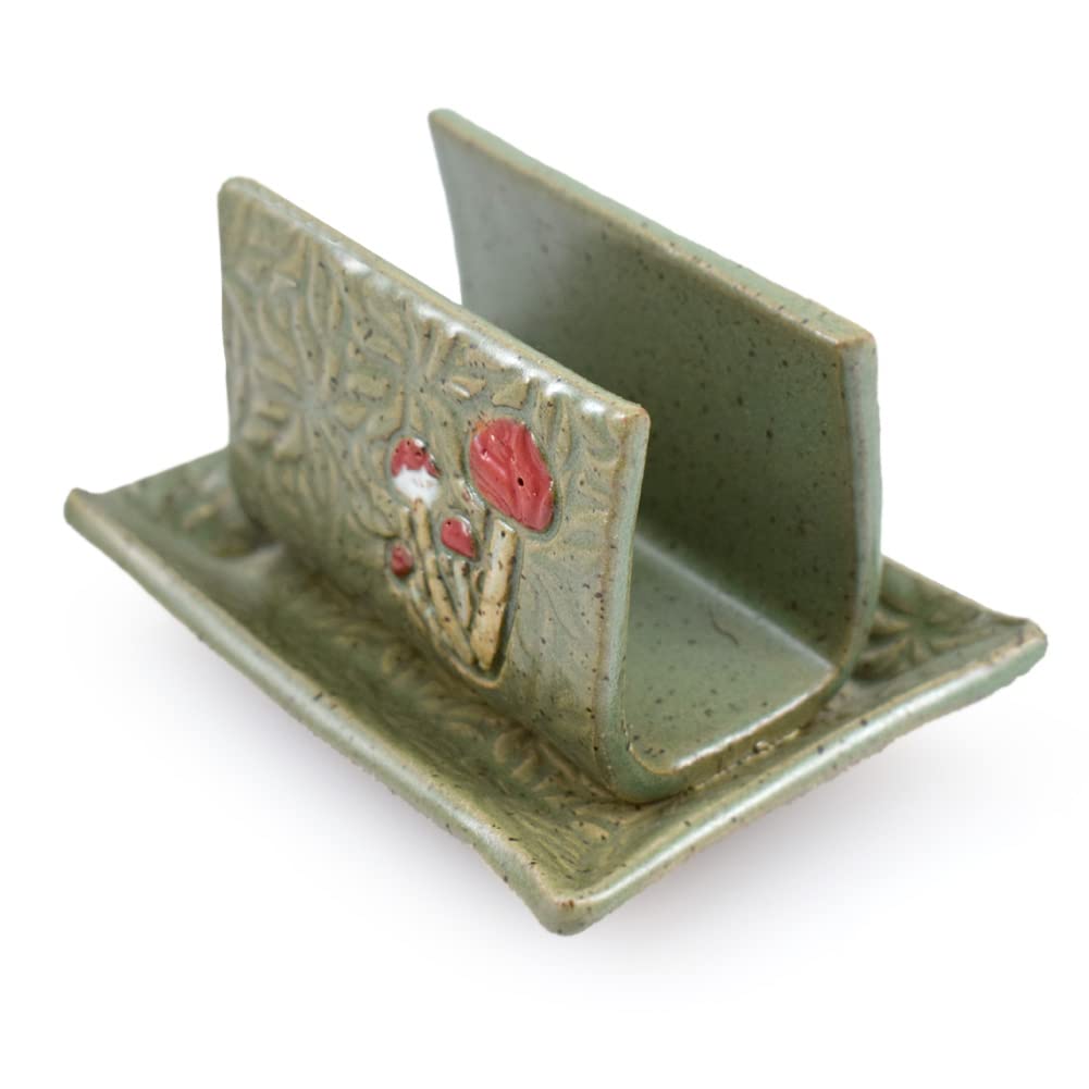 Retro Earthy Green Mushroom Sponge Holder - Handmade Pottery for Kitchen & Bathroom Decor
