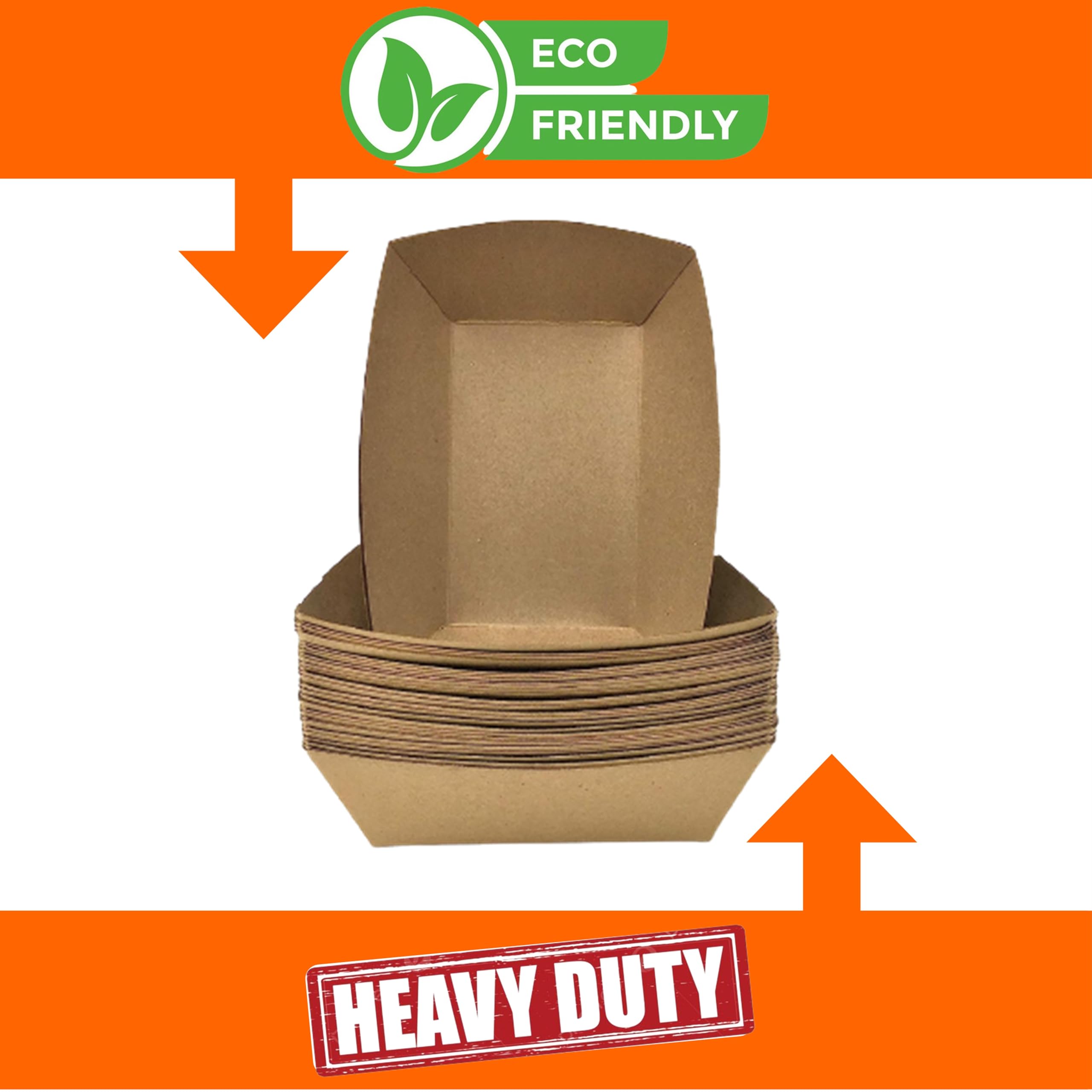 Mr Miracle Extra Large 5LB Kraft Paper Food Trays - 50 Pack Disposable & Recyclable Serving Boats for Condiments, Snacks, Concession Food - Grease Resistant - Perfect for Parties, Picnics, Food Trucks and Catering Events