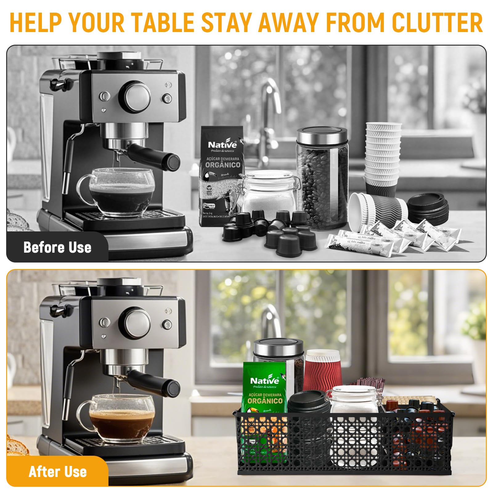 Metal Coffee Bar Organizer Countertop Station with Handles - Mesh Black Coffee Pod Holder for Keurig K-Cups, Tea & Condiments - Perfect for Kitchen Counter, Office Breakroom & Coffee Shop Organization