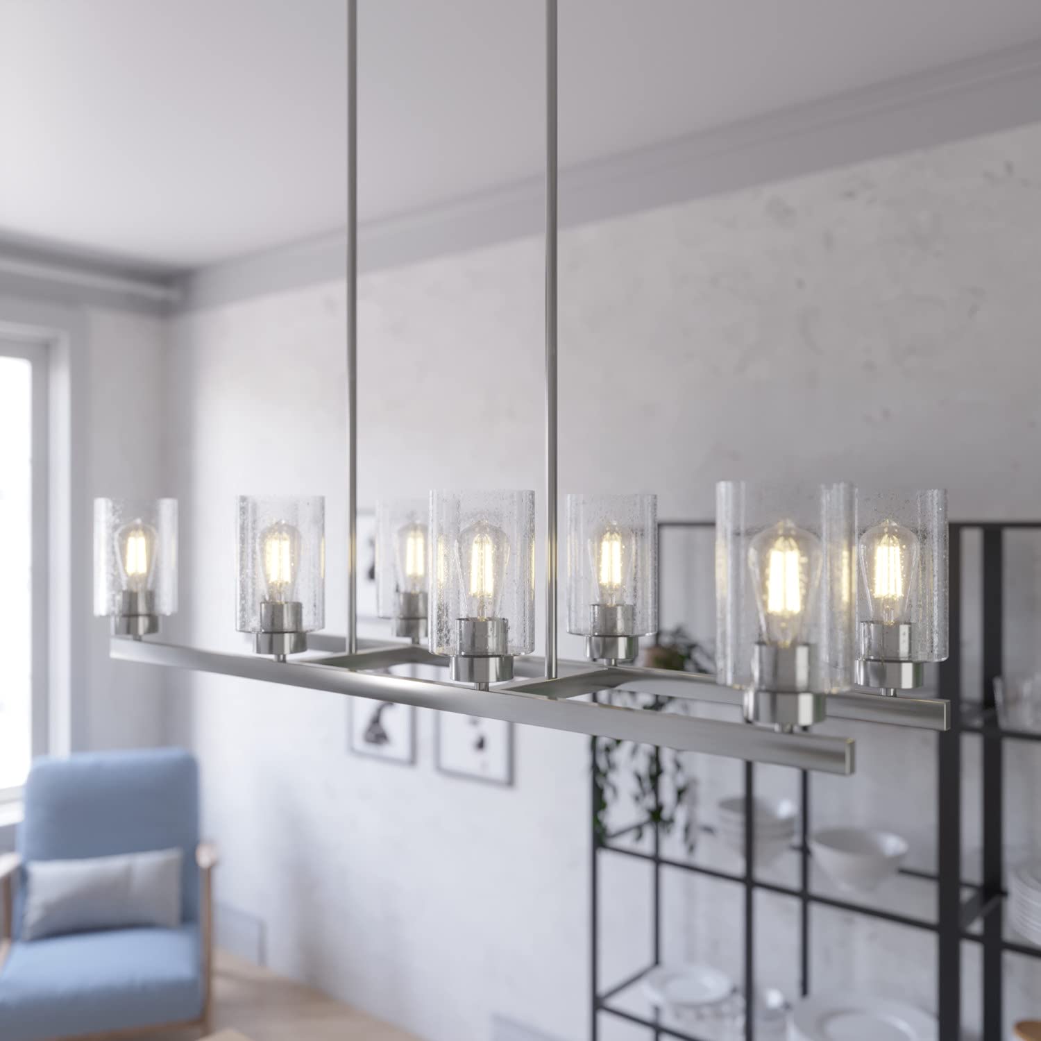 Hunter Fan Company 19159 Hartland Linear Chandelier - Brushed Nickel Finish, Modern Ceiling Light Fixture for Dining Room, Living Room, or Bedroom