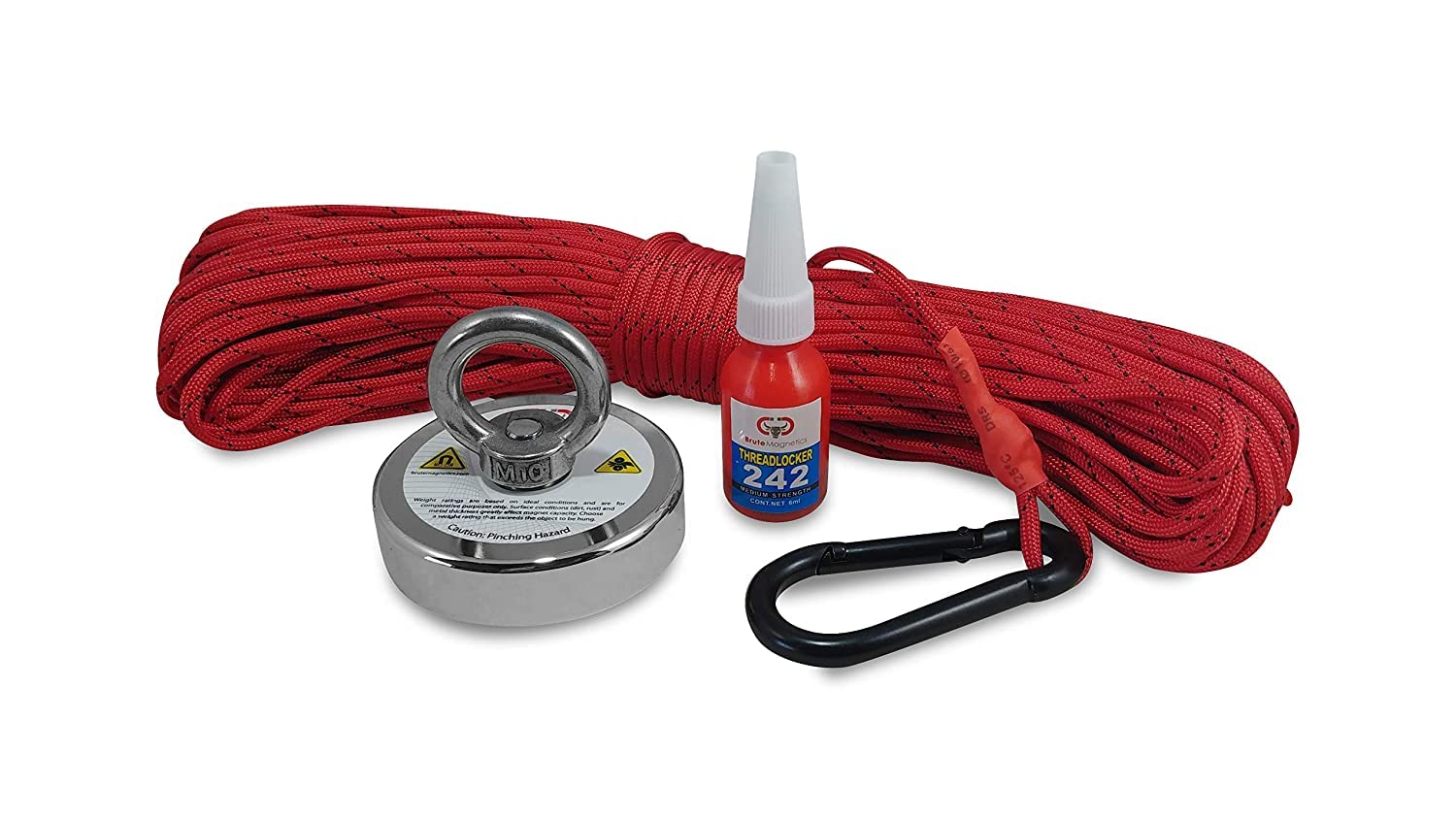 Brute Magnetics 575 lb Magnet Fishing Kit – Heavy Duty Neodymium Magnet with Waterproof Case, 65ft Rope, Carabiner, Gloves & Threadlocker – Perfect for Underwater Treasure Hunting, Metal Detecting & Outdoor Adventures