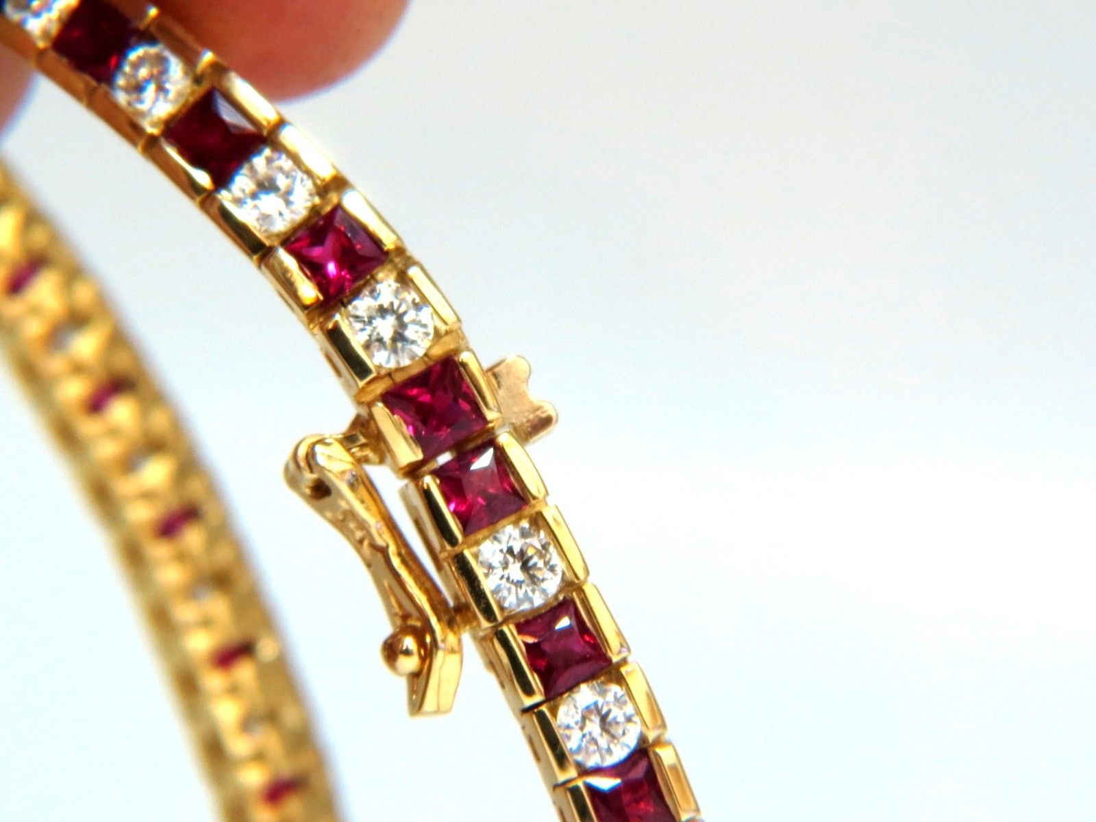 7.20ct Natural Ruby & Diamond Channel Line Bracelet in 14K Gold - Elegant Jewelry for Weddings, Anniversaries & Special Occasions