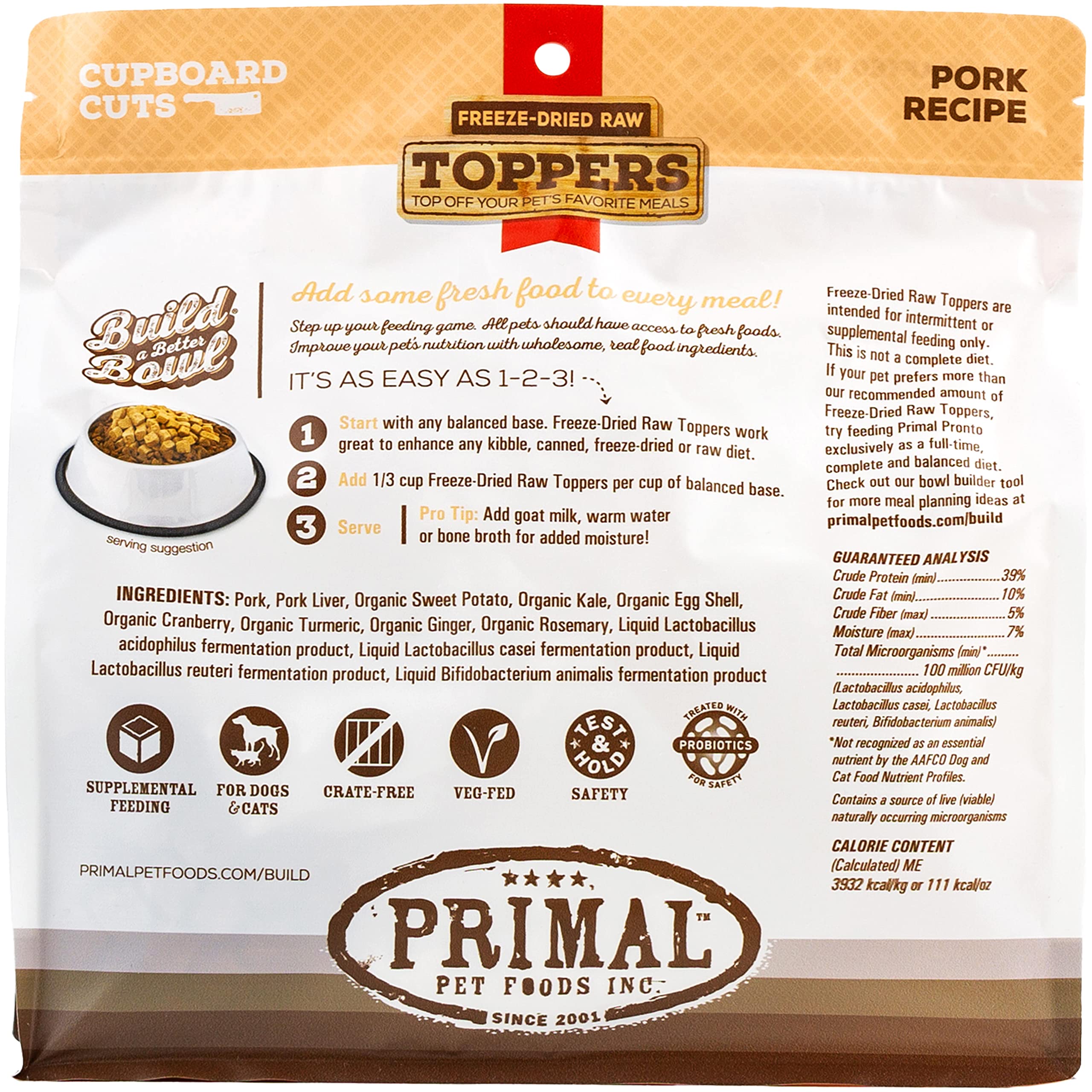 **Primal Freeze-Dried Grain-Free Dog & Cat Food Toppers with Probiotics – Pork Flavor (18 oz) – Raw Meal Mixer for Training & Digestive Health – Perfect for Picky Eaters & Sensitive Stomachs**