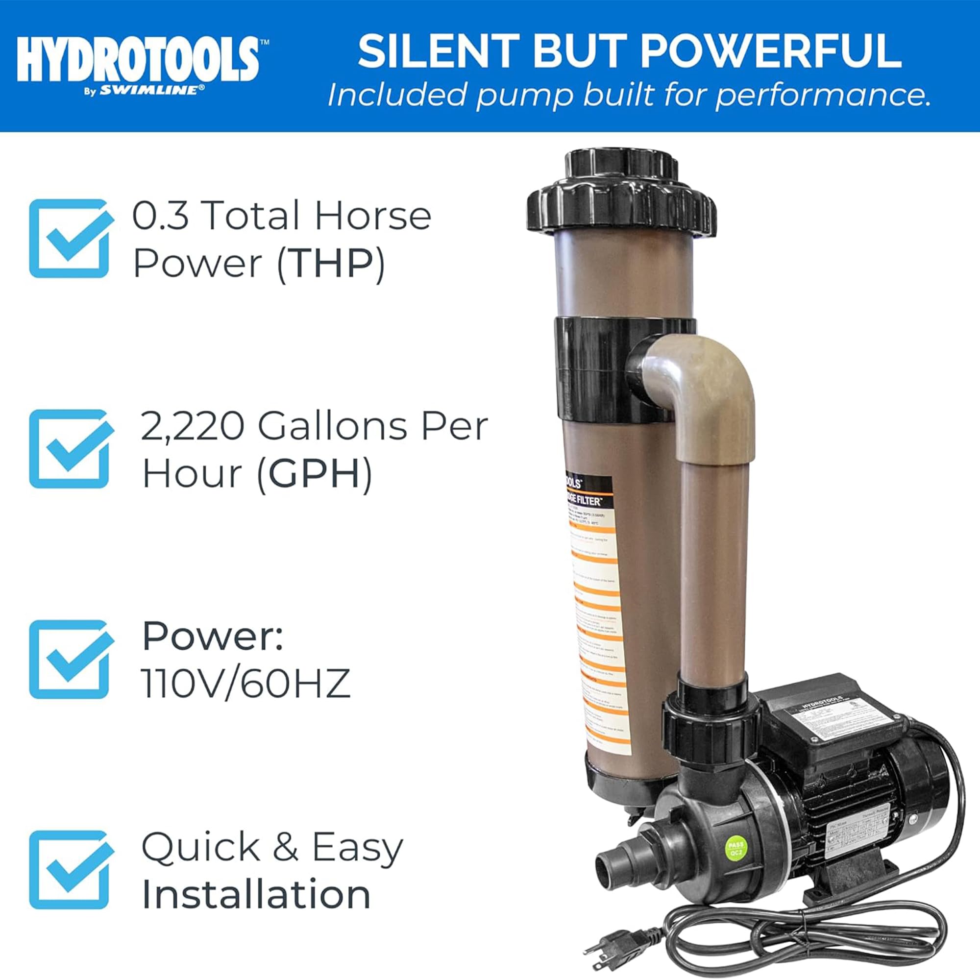 SWIMLINE HYDROTOOLS 8 Sq Ft Above-Ground Pool Cartridge Filter System with 0.3 THP Pump - Ideal for Pools up to 9000 Gallons | Perfect for Backyard Swimming Pools, Summer Water Fun & Easy Pool Maintenance