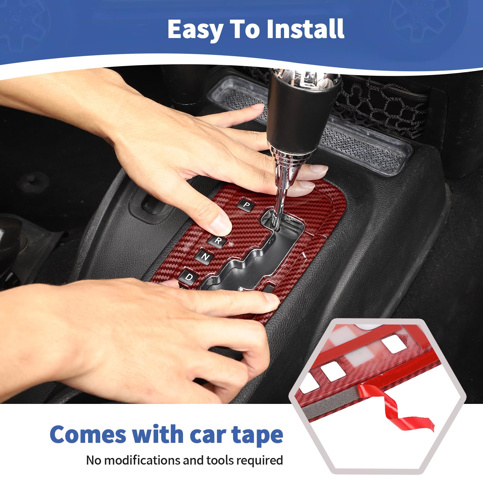 RT-TCZ ABS Red Carbon Fiber Gear Shift Panel Cover Trim for Jeep Wrangler JK JKU (2011-2017) | Interior Accessories | Off-Road & Daily Driving Upgrade