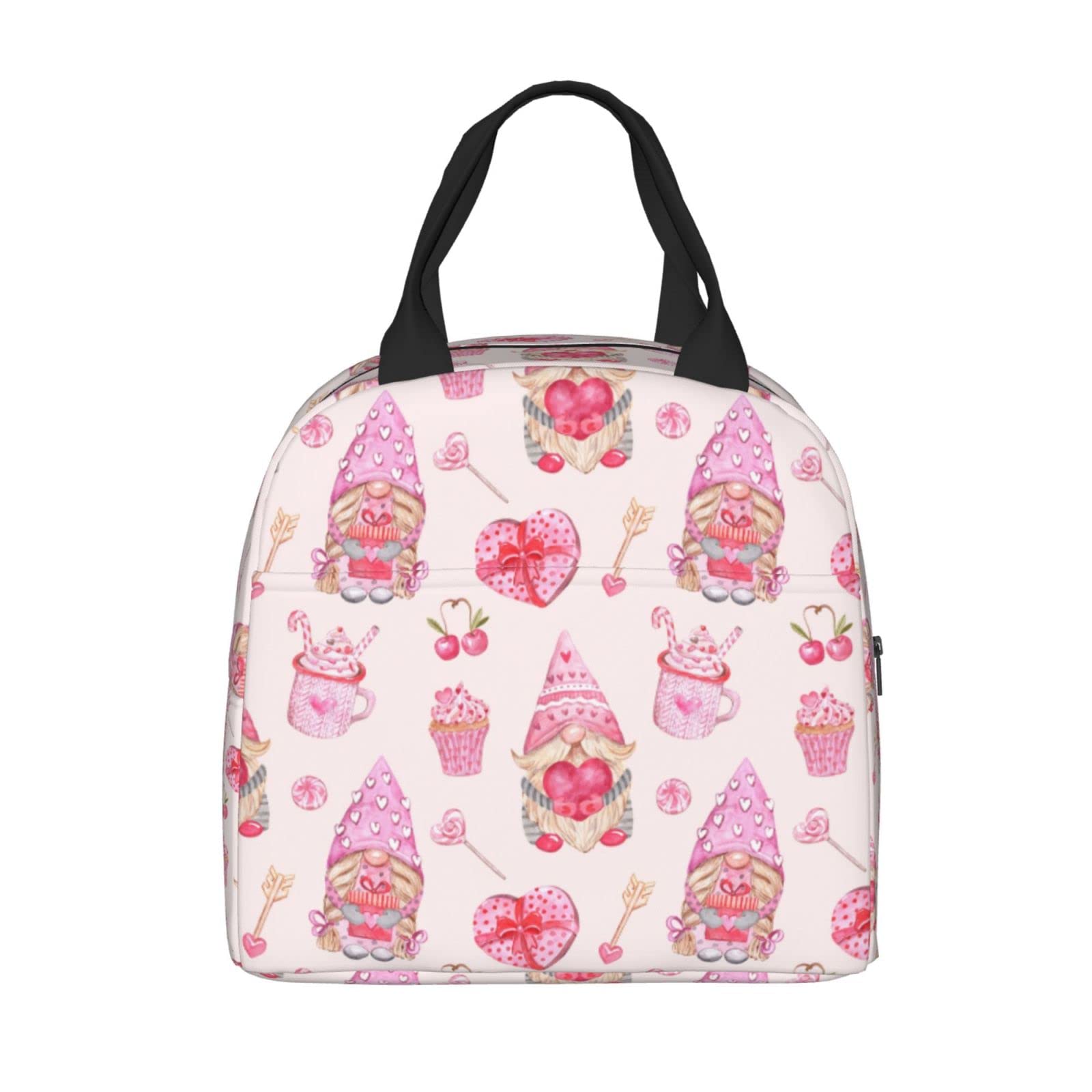 Valentine's Day Gnome Couple Insulated Lunch Box - Reusable Thermal Lunch Bag for Kids & Women, Perfect for School, Work, Camping, Hiking, Picnics, Beach & Travel - Ideal for Valentine's Gifts, Romantic Dates & Outdoor Adventures