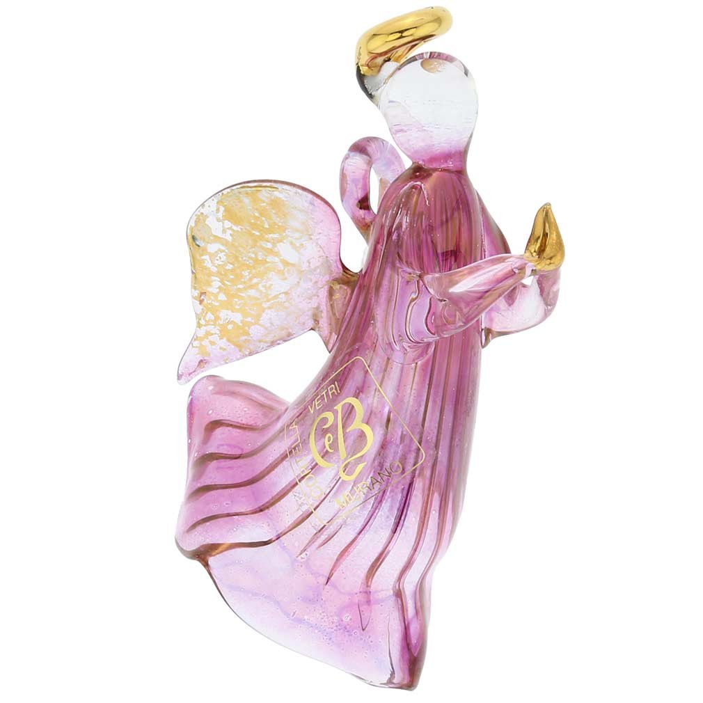 Venetian Murano Glass Angel Christmas Ornament - Handmade Purple Holiday Tree Decoration for Christmas, Home Decor, Gift Giving