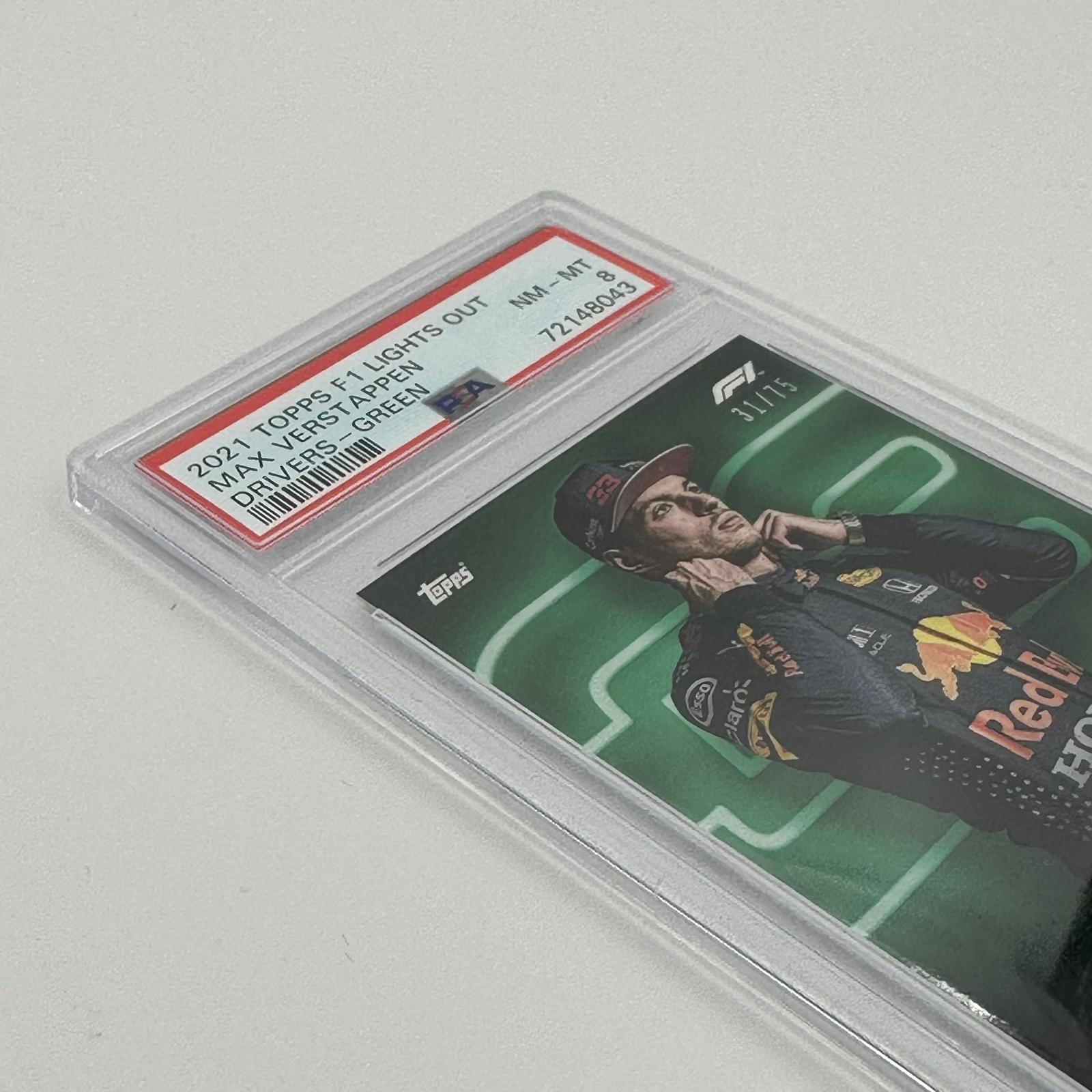 PSA 8 Graded 31/75 Max Verstappen Green Parallel Racing Driver Card - Perfect for Collectors, Sports Memorabilia Enthusiasts, and Formula 1 Fans
