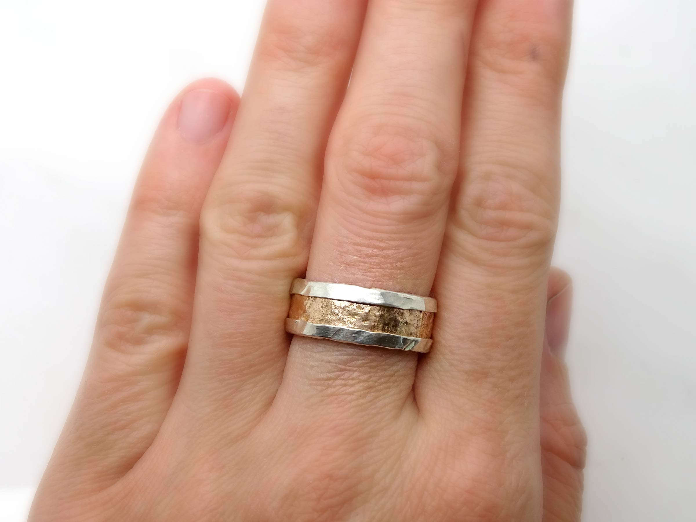 Viking Wedding Band Rose Gold Ring for Men - Molten Gold & Silver Mens Engagement Ring, Durable & Stylish Gift for Him - Perfect for Weddings, Anniversaries & Special Occasions