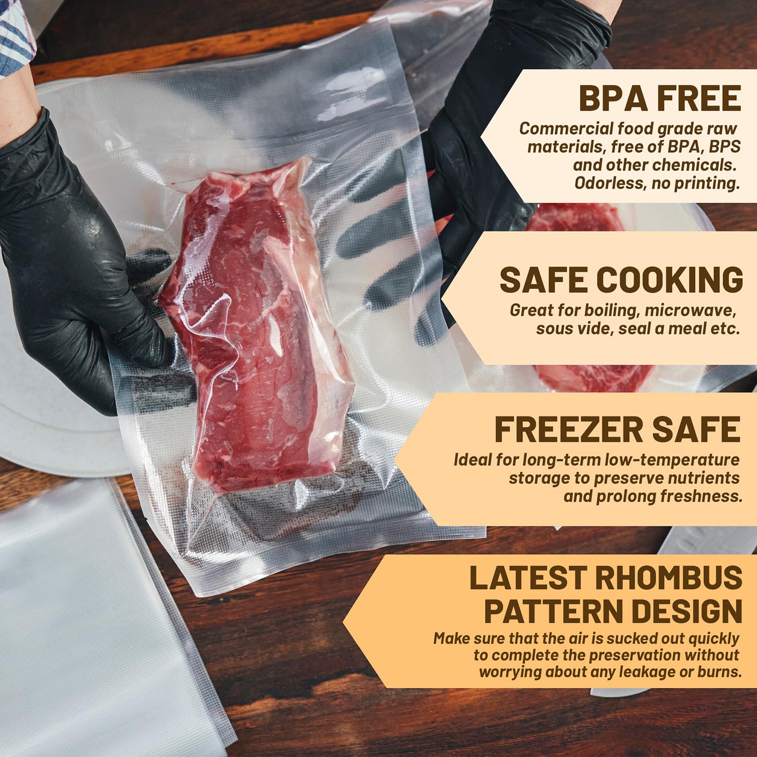 Premium BPA-Free Vacuum Sealer Bags - 200 Quart (8x12 Inch) Heavy Duty Commercial Grade Food Storage Bags for Sous Vide, Freezer & Meal Prep | Compatible with FoodSaver, Seal-a-Meal & Weston | Perfect for Long-Term Food Preservation, Freezing Meats & Sous Vide Cooking