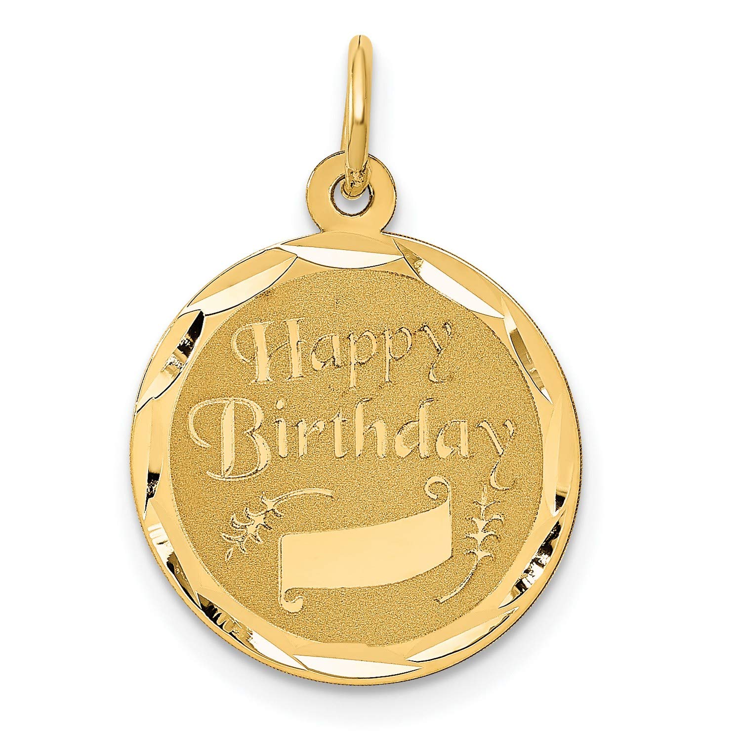 14K Yellow Gold Happy Birthday Charm - 23mm x 16mm Round Pendant with Engraved Banner - Perfect for Necklaces, Bracelets & Birthday Gifts