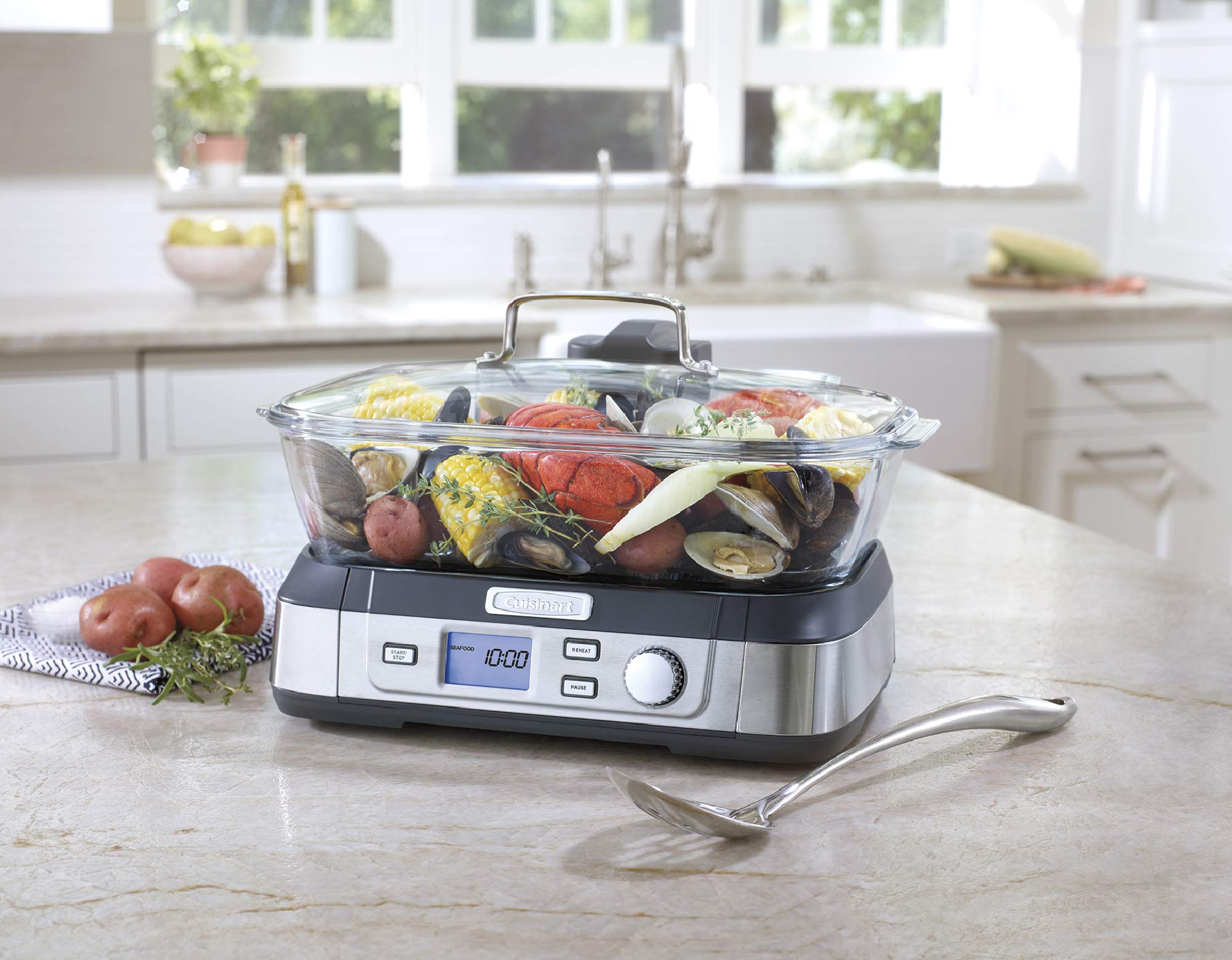 Cuisinart STM-1000 Digital Glass Steamer with Stainless Steel Base - Healthy Food Steamer for Vegetables, Fish & Dumplings - Perfect for Meal Prep & Healthy Cooking at Home