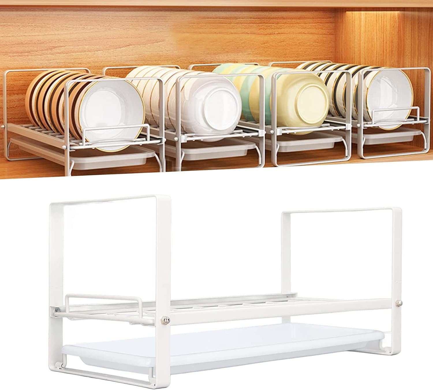 MosQuick® Stainless Steel Dish Drying Rack with Drain Tray - Space Saving Kitchen Organizer for Utensils & Cookware - Perfect for Small Kitchens, Countertop Storage & Dish Drying (White)