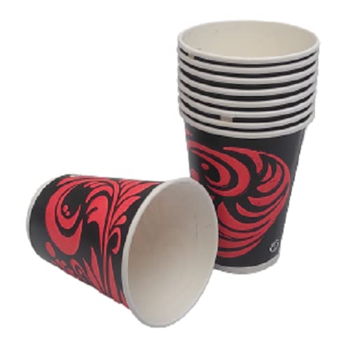 Disposable Printed Paper Cups for Water, Cold Drinks, Juice & Tea - 250ml (50 Pack) - Red & Black Design - Perfect for Parties, Events, and Office Use