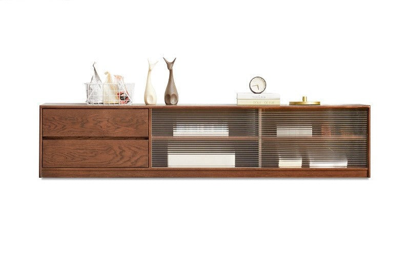Solid Oak Wood TV Stand with Storage - Modern Entertainment Center for Living Room, Bedroom & Home Theater