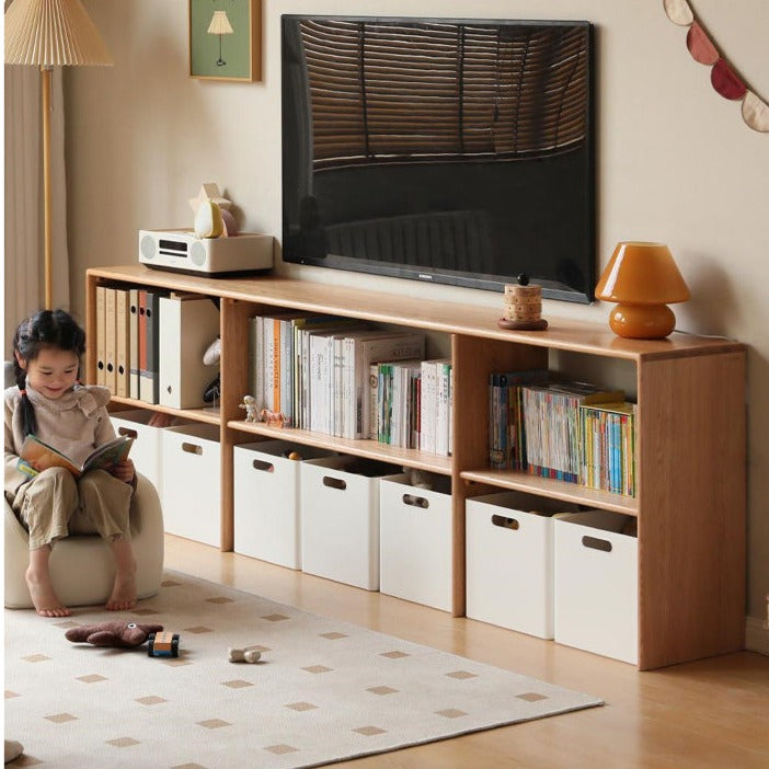 Modern Oak Solid Wood TV Stand with Storage - Minimalist Design for Living Room, Kids Toy Organizer & Media Console - Perfect for Home Entertainment & Playroom Organization
