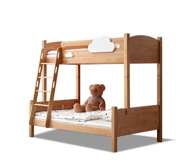 Solid Oak Wood Multi-Functional Bunk Bed with Ladder & Guardrails - Space-Saving Kids Bedroom Furniture for Siblings or Sleepovers