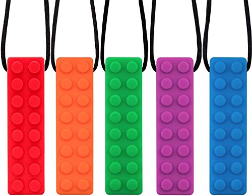 SLGOL 5 Pack Sensory Chew Necklaces for Kids - Colorful BPA-Free Silicone Chewing Toys for ADHD, Autism, Oral Motor Needs - Perfect for Anxiety Relief, Teething & Sensory Stimulation at School, Home & Travel