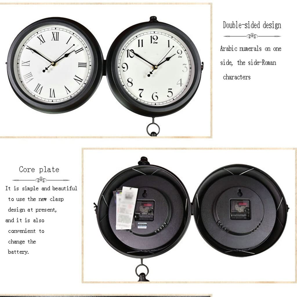 Silent Non-Ticking Wrought Iron Wall Clock - 360° Rotating Double-Sided Retro Round Clock for Living Room, Home Office & School Decor - Easy to Read Decorative Hanging Clock for Bedroom, Kitchen, and Workspace