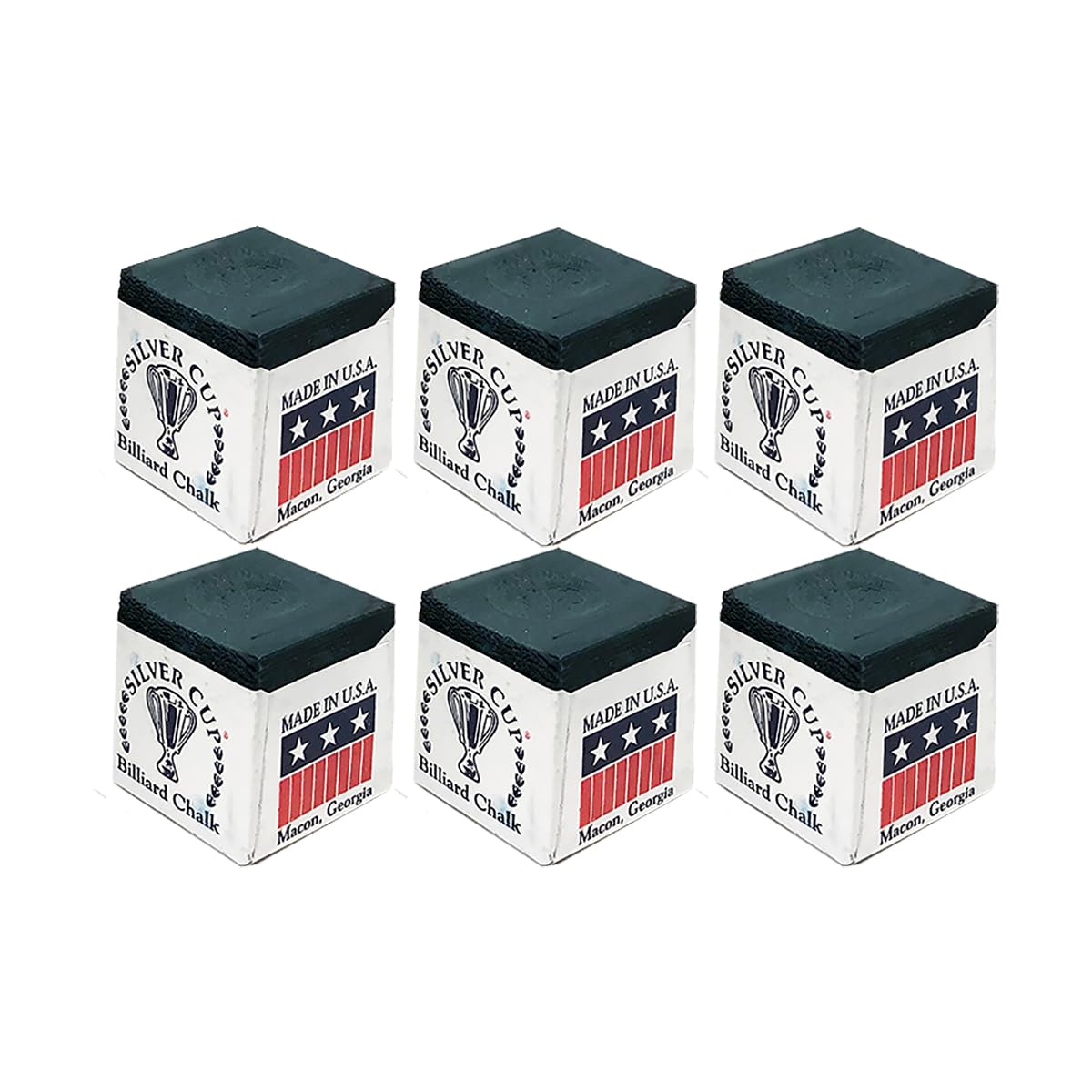 Premium Silver Cup Set of 6 - Navy Blue Billiard Pool Cue Chalk for Professional Pool Players | Perfect for Home Game Rooms, Bars & Pool Halls