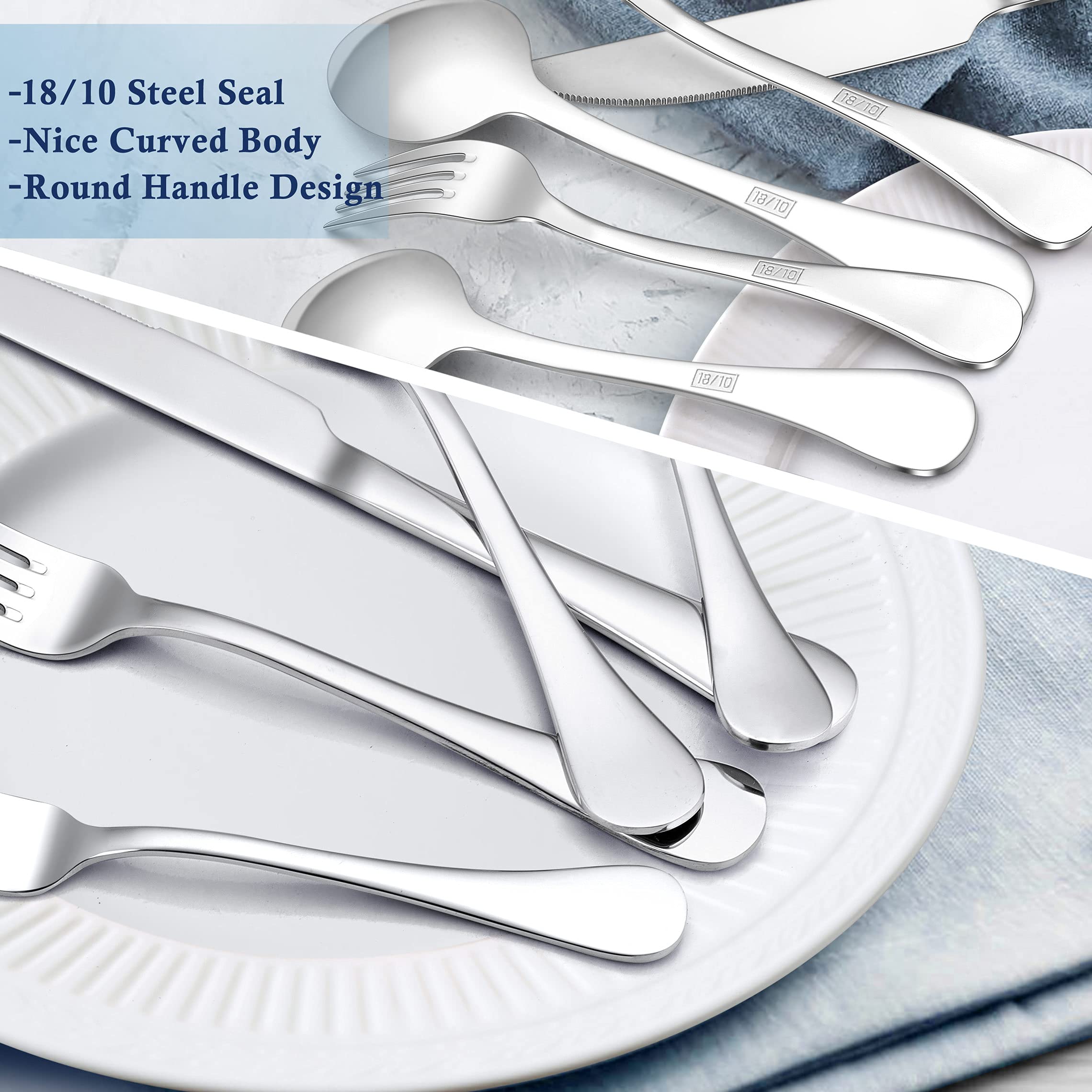 Premium 18/10 Stainless Steel Flatware Set - 60 Piece Silverware Cutlery Set for 12 People, Mirror Polished Dishwasher Safe Tableware for Home, Restaurant & Wedding - Elegant Dining Utensils for Everyday Meals, Dinner Parties & Special Occasions