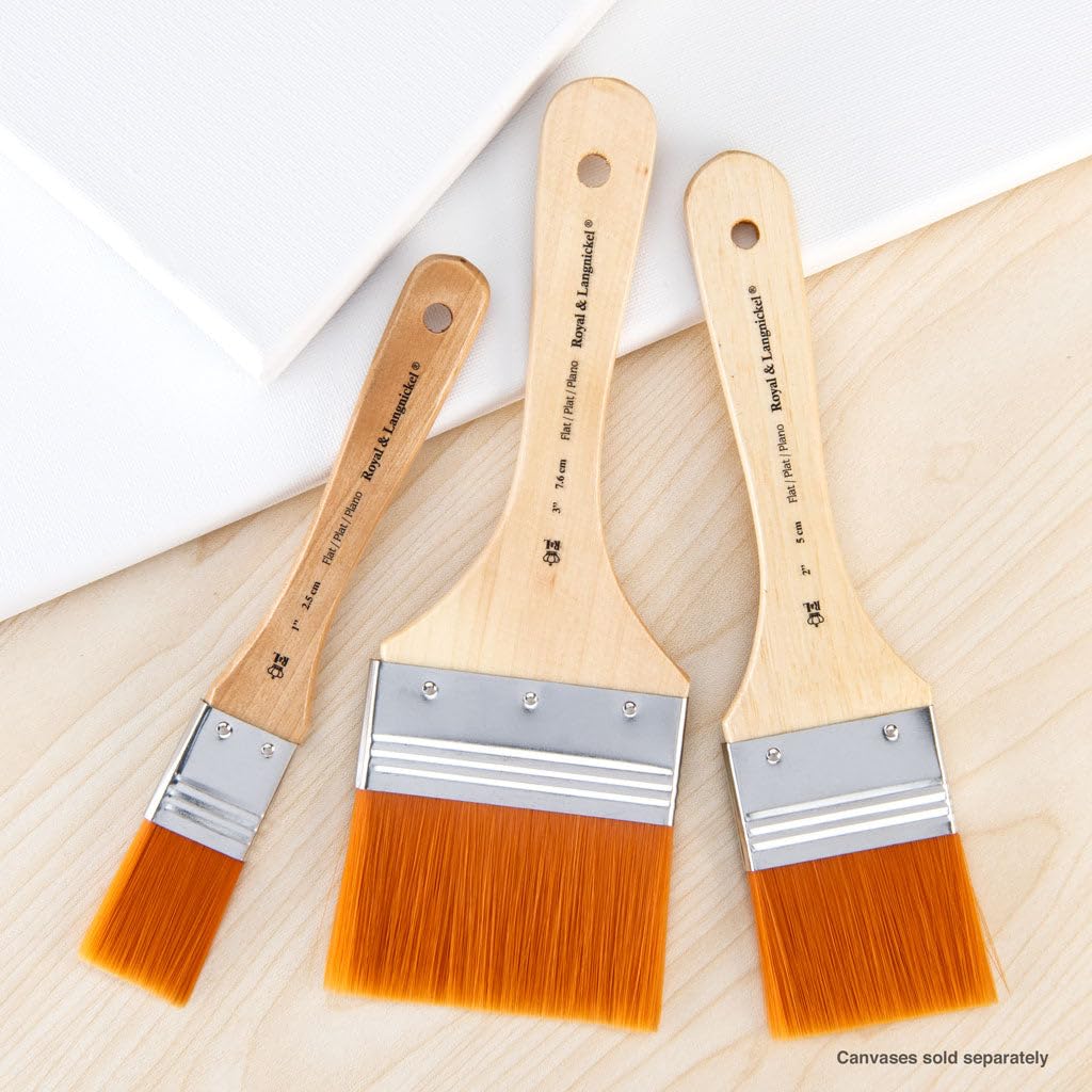 Royal & Langnickel - 3 Pack Golden Taklon Paint Brushes Set (Small, Medium, Large) for Acrylic, Watercolor & Oil Painting - Perfect for Artists, Beginners & DIY Craft Projects