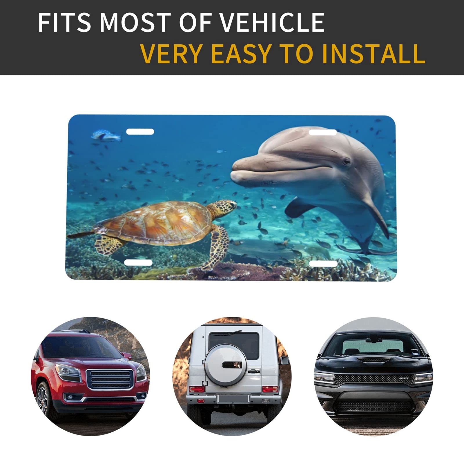 Sea Turtle & Beluga Whale Metal License Plate Cover - 6x12 Inch Aluminum Vanity Car Tag for Men & Women - Perfect for Beach Lovers, Marine Life Enthusiasts & Coastal Road Trips