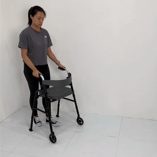 HappyWheels Lightweight Folding Travel Walker with Seat & Wheels - Ideal for Seniors, Elderly Mobility Aid for Indoor & Outdoor Use, Shopping, Park Walks