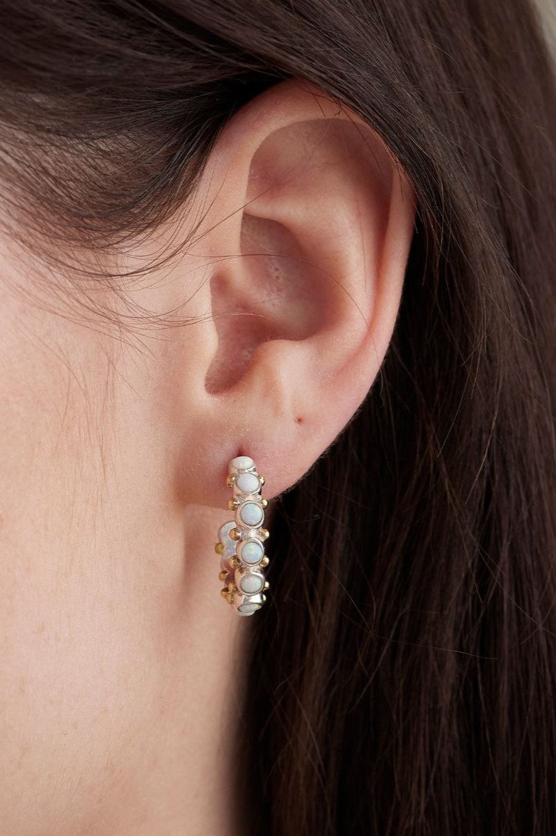Opal Silver Hoop Earrings for Women - Dainty Sterling Silver Opal Stud Earrings - Perfect for Everyday Wear, Gifts & Special Occasions