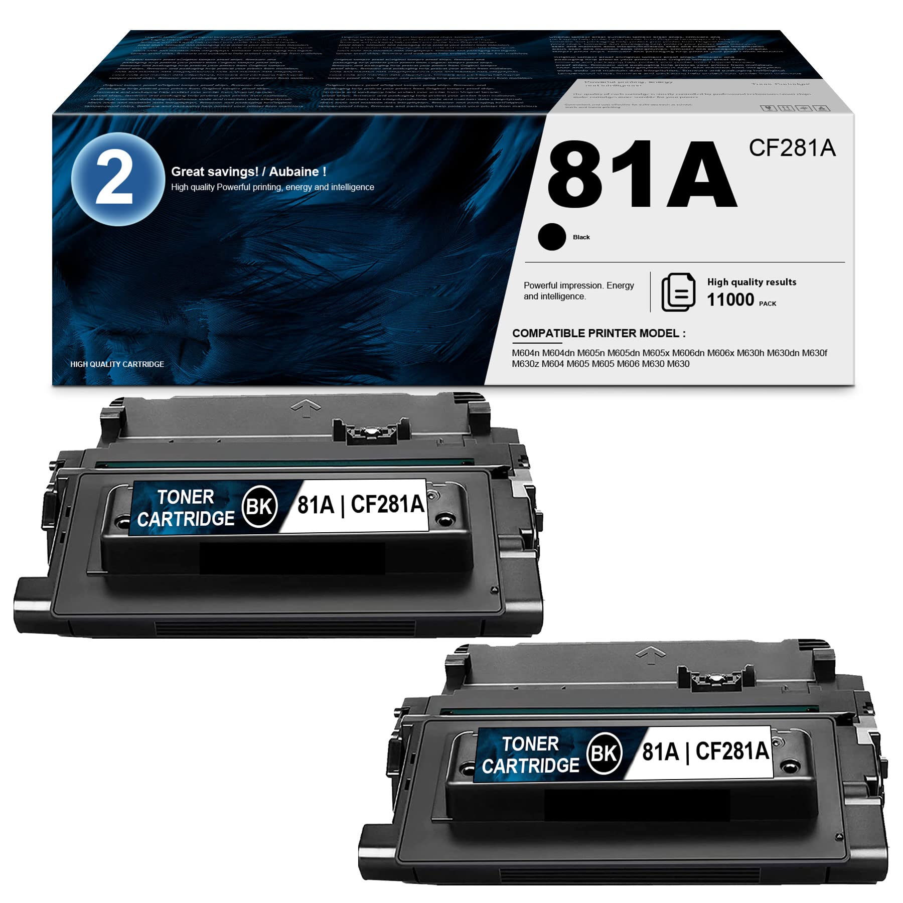 2PK Black High Yield 81A/CF281A Compatible Toner Cartridge Replacement for HP M604n M604dn M605n M605dn M605x M606dn M606x M630dn M630f M630z Printers - Perfect for Office & Home Printing Needs