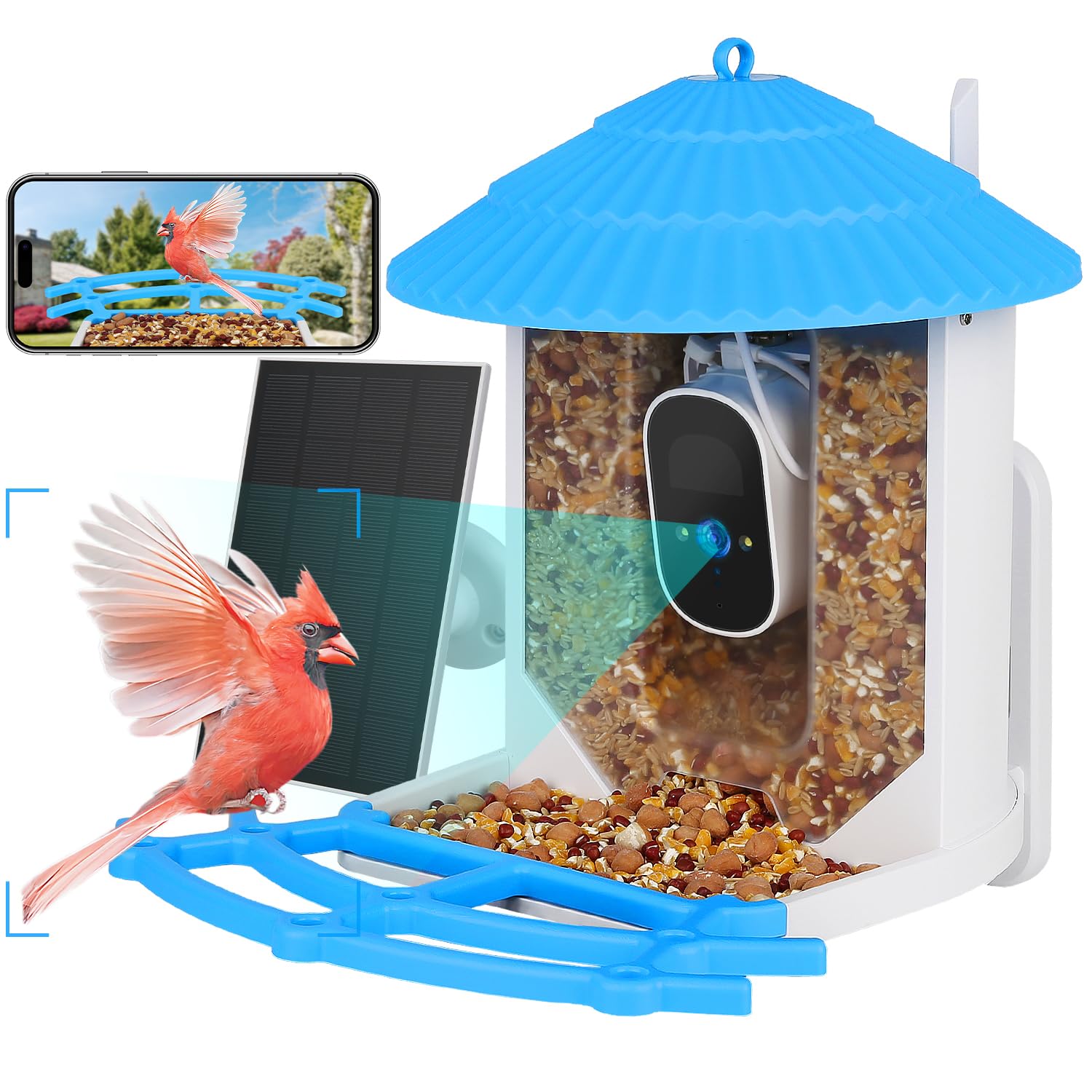 Smart Bird Feeder with Camera - 4MP Wireless Outdoor Bird Feeder with APP Control, Solar & Battery Powered, Color Night Vision, 10000+ AI Bird Species Identification - Perfect Gift for Bird Lovers - Enjoy Bird Watching in Your Backyard or Garden