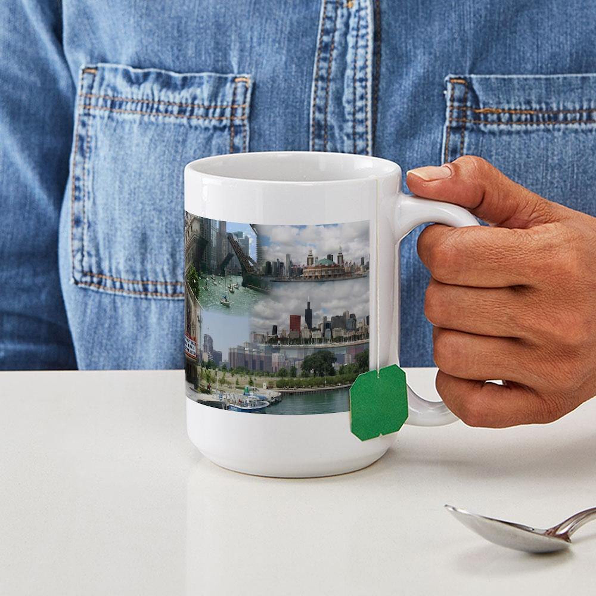 Chicago Collage Large 15 oz. White Coffee Mug - Premium Ceramic Travel Cup for Office, Home & Gifts - Dishwasher & Microwave Safe