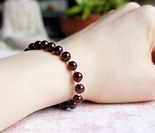 Natural Garnet and Sterling Silver Seed Bead Bracelet - January Birthstone Jewelry, Red Gemstone Beaded Stacking Bracelet for Women, Dainty Layering Bracelet for Everyday Wear, Gift for Her, Birthday, Anniversary