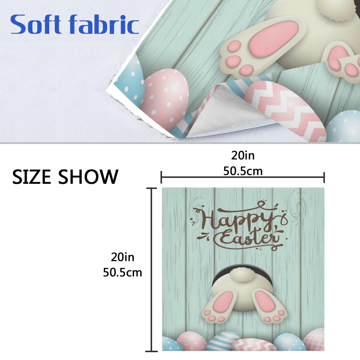6 Pack Washable Cotton Cloth Napkins - Funny Easter Bunny Rabbit Eggs Design - 20x20 Inch Reusable Dinner Napkins for Weddings, Parties, Holidays - Perfect for Easter Decorations & Spring Table Settings